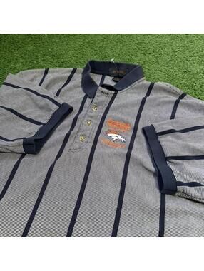Antigua Denver Broncos Striped Polo Shirt Mens XL Blue NFL Gray Navy Football